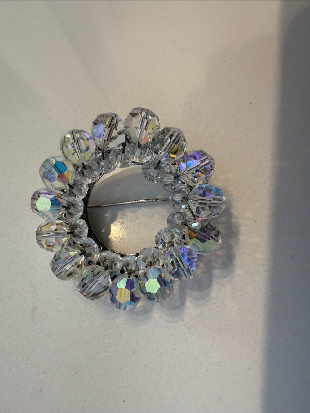 Crystal Aurora Circle Brooch - Clear